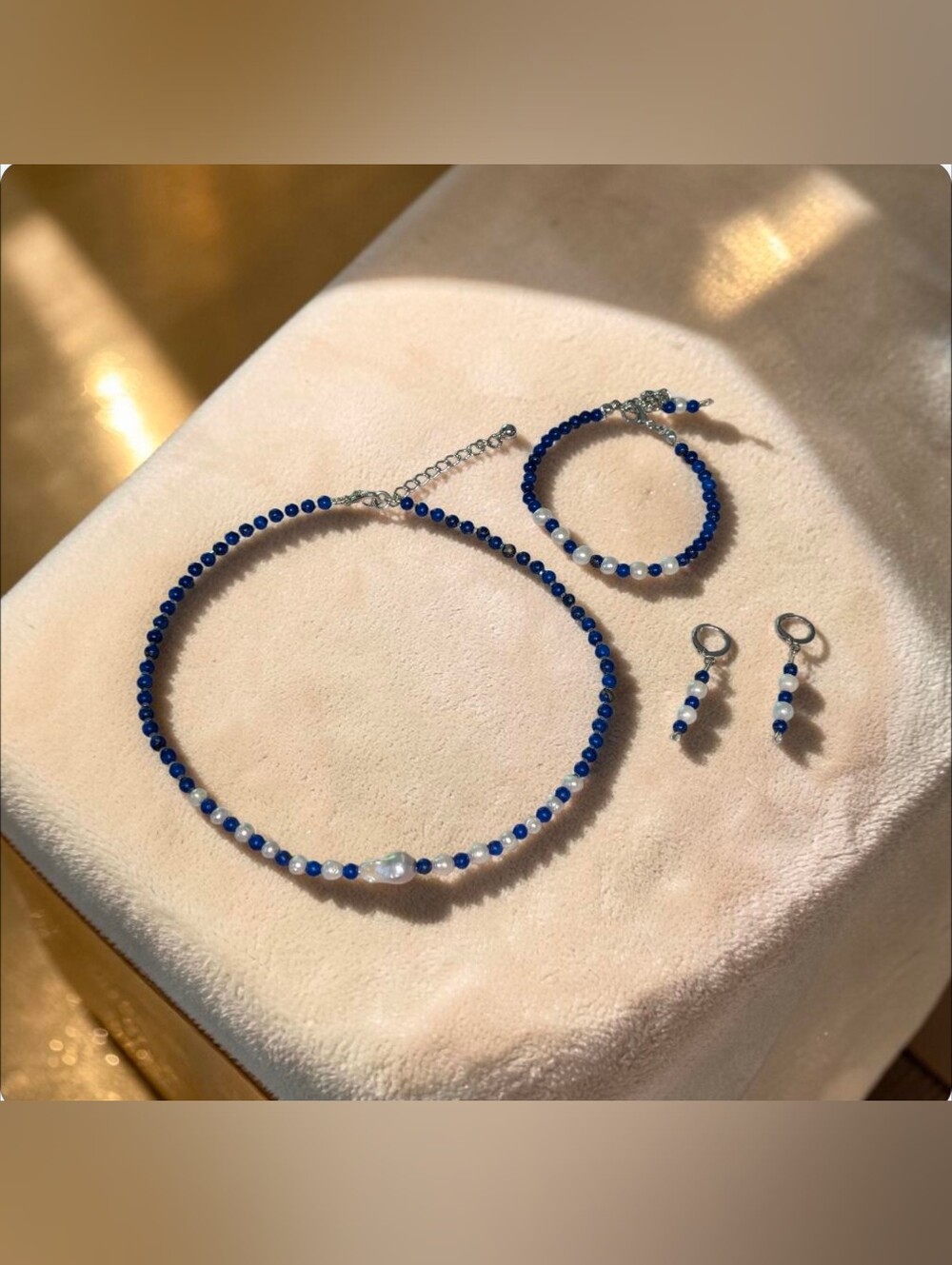 Lapis Lazuli With Pearls Jewelry Set - Picture 3 of 6